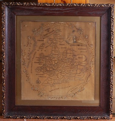 Lot 2430 - A 19th century silkwork county map of England...