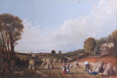 Lot 2539 - James Robert Lee - Harvest scene, watercolour...
