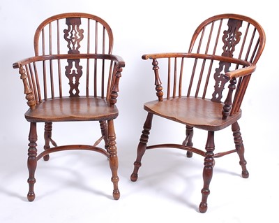 Lot 2621 - A pair of Victorian elm seat yew wood and...