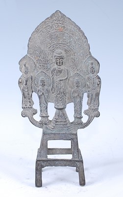 Lot 2456 - A Tang style bronze votive altar group, h.21.5cm