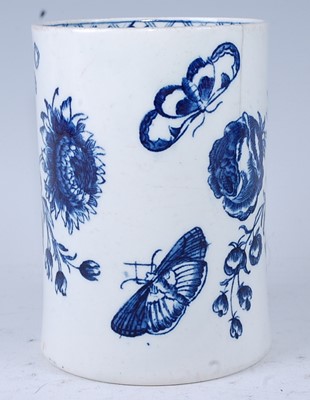 Lot 2045 - A Lowestoft porcelain tankard, blue and white...