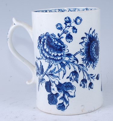 Lot 2045 - A Lowestoft porcelain tankard, blue and white...