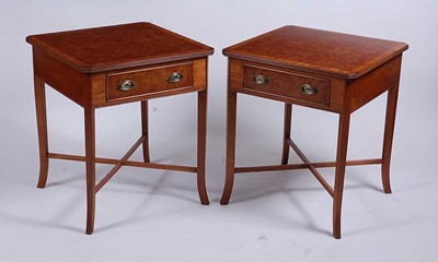 Lot 2599 - A pair of walnut and burr walnut side tables,...