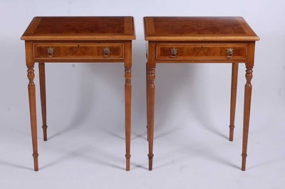 Lot 2624 - A pair of figured walnut lamp tables, each...