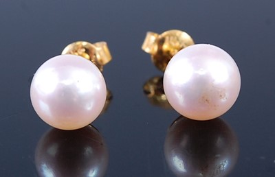 Lot 2302 - A pair of yellow metal Japanese cultured pearl...