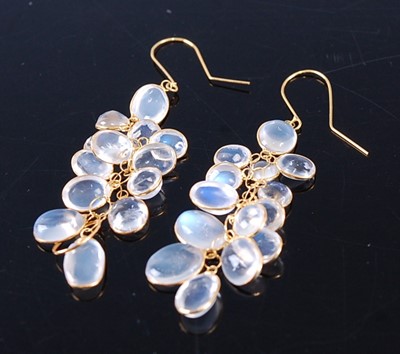 Lot 2350 - A pair of yellow metal and moonstone set ear...