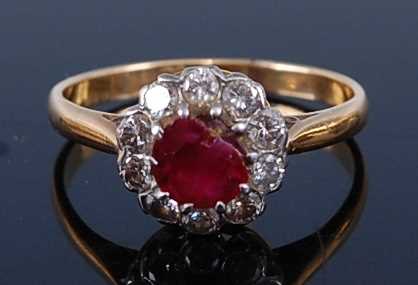 Lot 2366 - An 18ct gold and platinum, ruby and diamond...