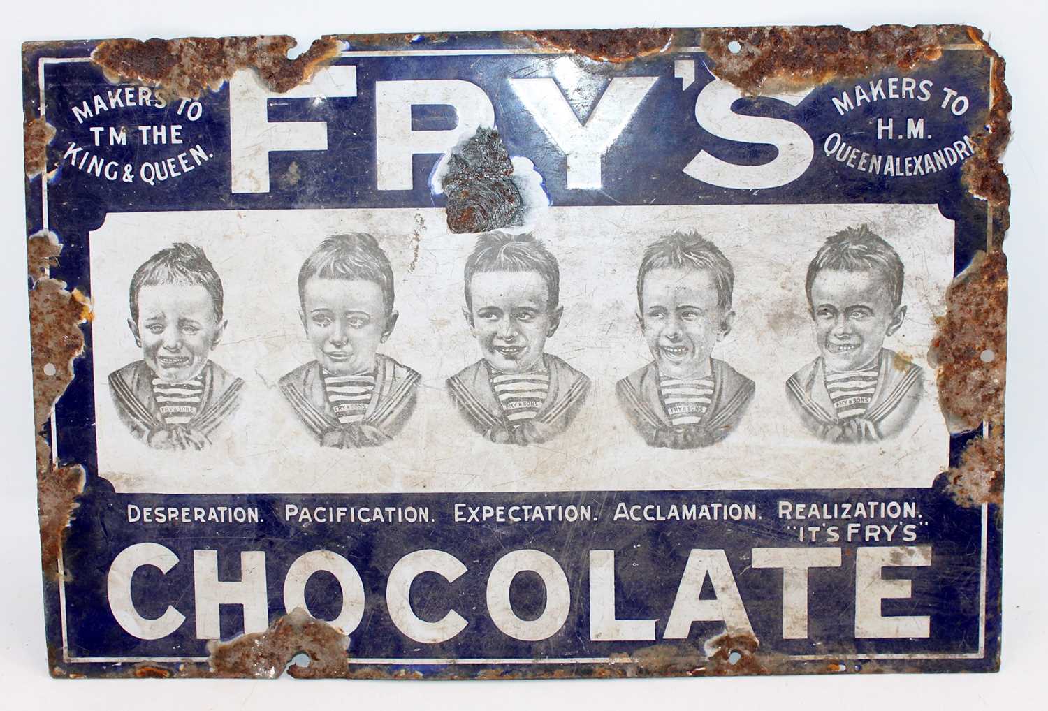 Lot 60 - An original Fry's Chocolate Enamel Sign,...
