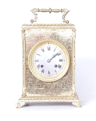 Lot 1 - A 19th century brass cased mantel clock, the...