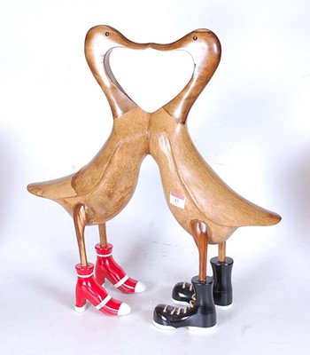Lot 13 - A modern carved bamboo model of two ducks...
