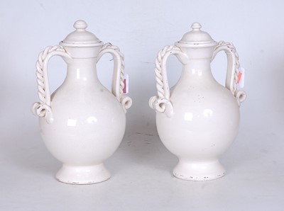 Lot 25 - A pair of continental white crackle glazed...