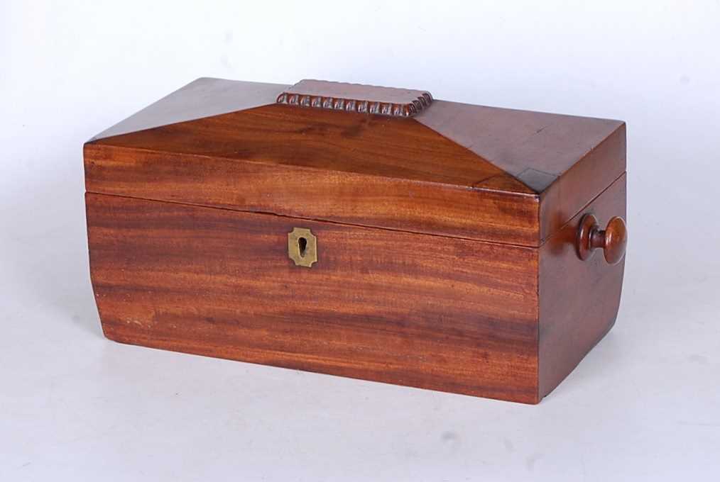 Lot 34 - A Regency mahogany tea caddy, of sarcophagus...