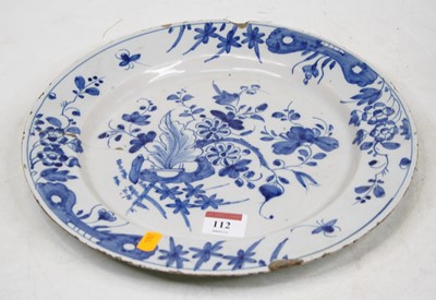 Lot 112 - An 18th century Delft tin-glazed plate,...