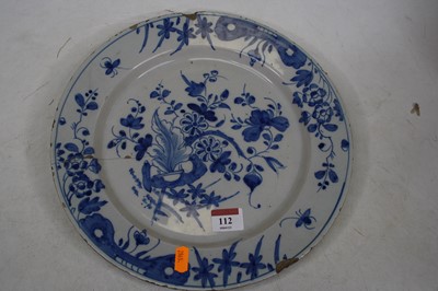 Lot 112 - An 18th century Delft tin-glazed plate,...