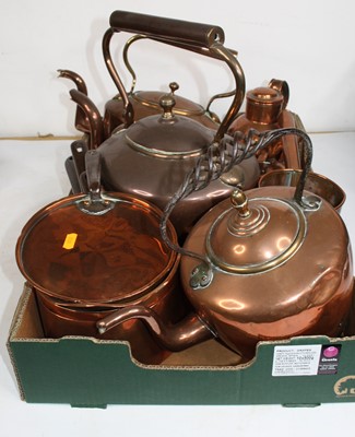 Lot 192 - Two boxes of miscellaneous copperwares to...