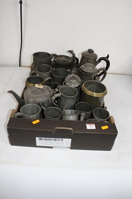 Lot 193 - A box of 19th century and later pewter wares...