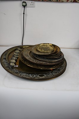 Lot 201 - A large continental 20th century brass tray,...
