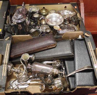 Lot 301 - Two boxes of miscellaneous silver plated wares,...