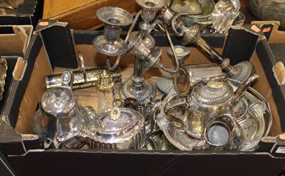 Lot 308 - A box of miscellaneous silver plated wares, to...