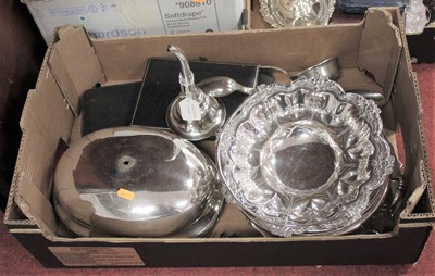 Lot 312 - A box of miscellaneous metalware, to include a...