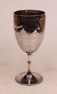 Lot 330 - A Victorian silver trophy cup, having foliate...