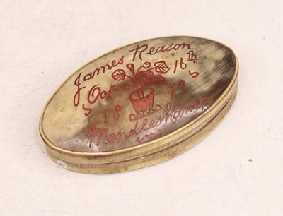 Lot 357 - A Victorian horn pocket snuff-box, of oval...
