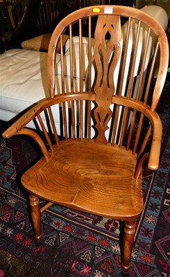 Lot 1415 - An elm seat and yew wood splatback Windsor...