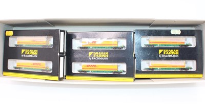 Lot 615 - 6 boxed Graham Farish N Gauge DHL No.377-355 2...