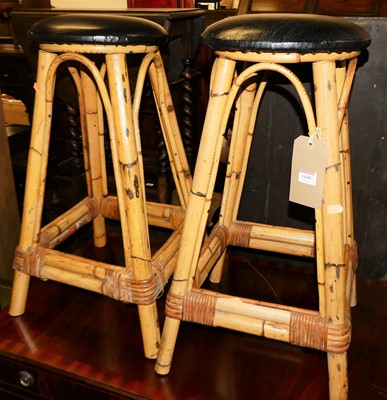 Lot 1440 - A set of three bamboo leather pad seat bar...