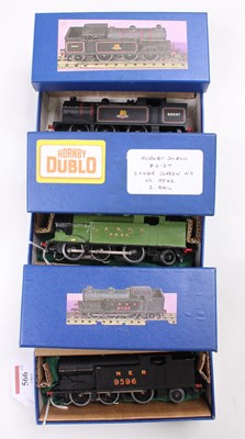 Lot 566 - Three EDL7 Hornby Dublo 3-rail 0-6-2 tank...