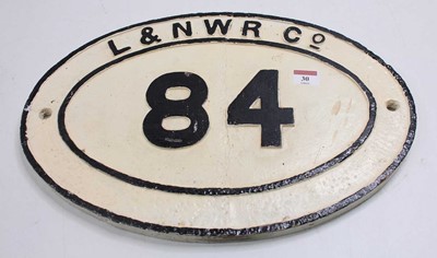 Lot 30 - L&NWR Co. bridge plate no.84, white with black...