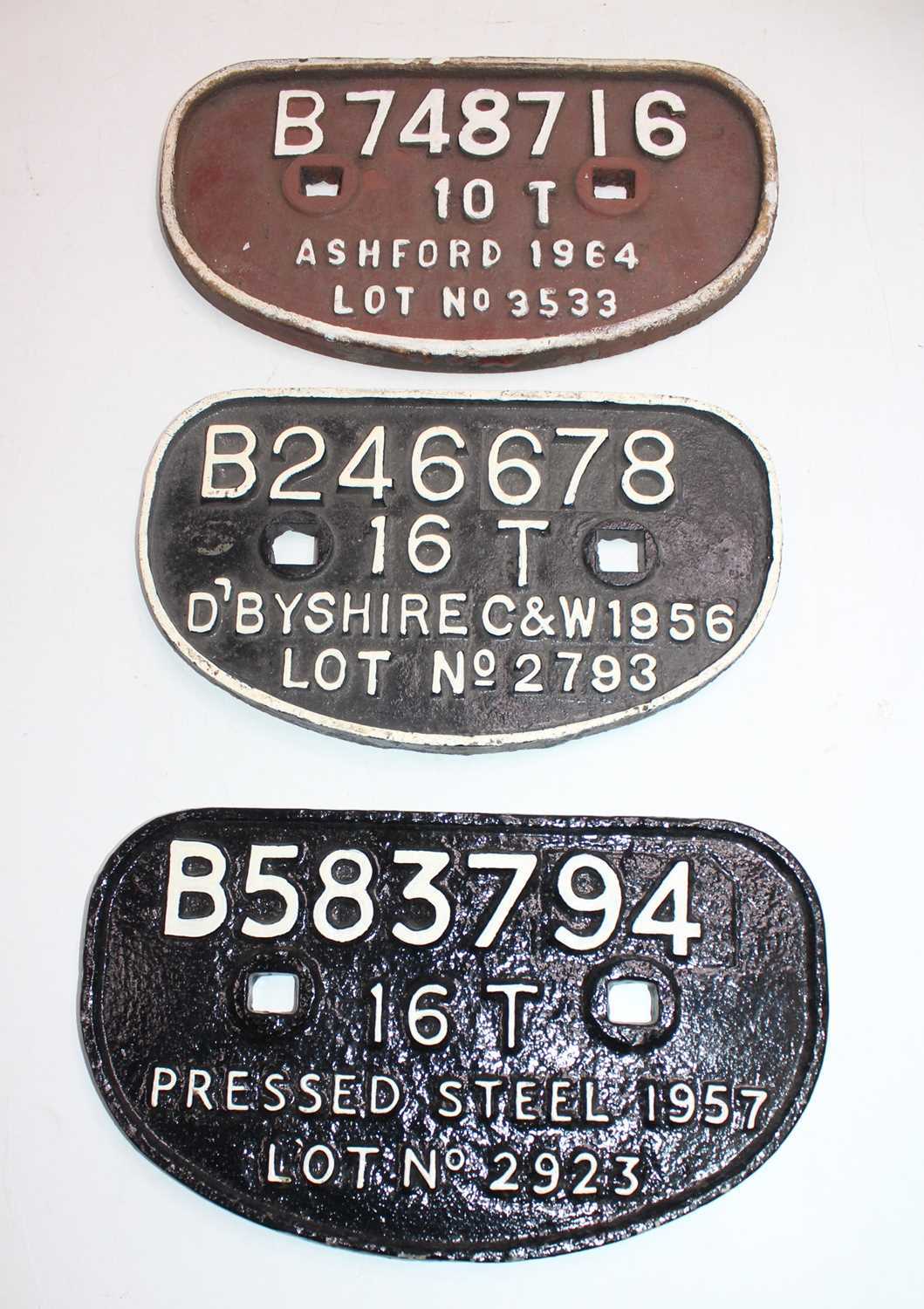Lot 32 - Three BR wagon plates: 16ton Derbyshire...