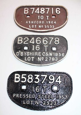 Lot 32 - Three BR wagon plates:  16ton Derbyshire...