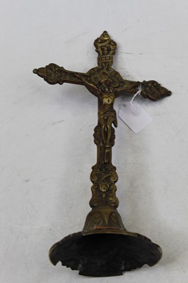 Lot 30 - A Victorian brass crucifix, inscribed INRI...