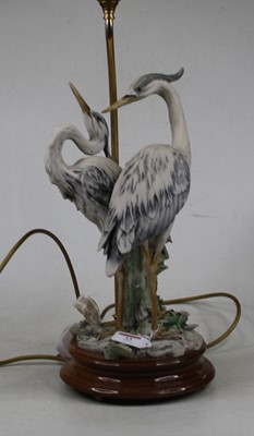 Lot 23 - An Italian table lamp modelled as two herons...