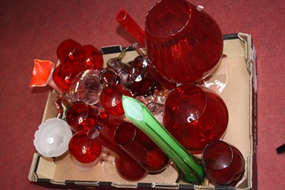 Lot 73 - A box of various coloured glassware to include...