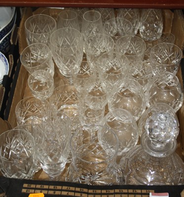 Lot 82 - A box of various cut glass drinking glasses...