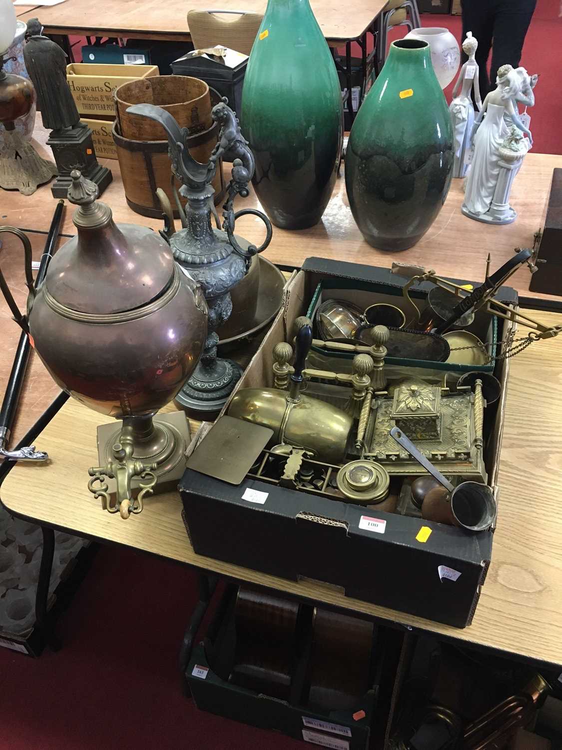 Lot 100 - One box of miscellaneous metalware to include...