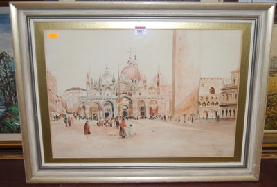 Lot 1037 - EL Hunter - Pilgrims, watercolour, signed and...