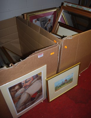 Lot 1093 - Two boxes of assorted reproduction pictures,...