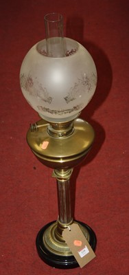 Lot 118 - A Victorian brass pedestal oil lamp, having...