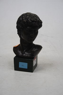 Lot 170 - A Roman style bronze bust on hardstone plinth,...