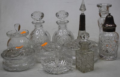 Lot 182 - Assorted cut glass dressing table wares, sugar...