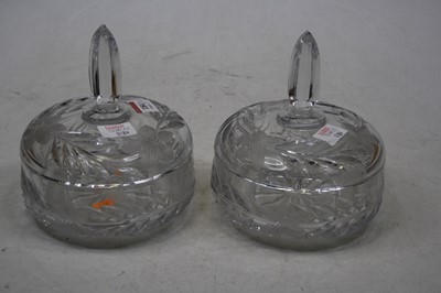 Lot 184 - A pair of heavy cut glass bowls and covers,...