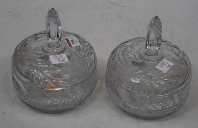 Lot 184 - A pair of heavy cut glass bowls and covers,...