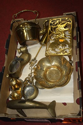 Lot 149 - A box of miscellaneous brass ware to include...
