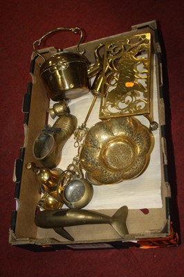Lot 149 - A box of miscellaneous brass ware to include...