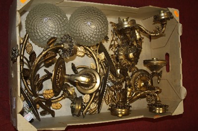 Lot 162 - A pair of brass wall light fittings, each...