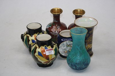Lot 217 - A pair of modern cloisonne enamel bottle vases,...