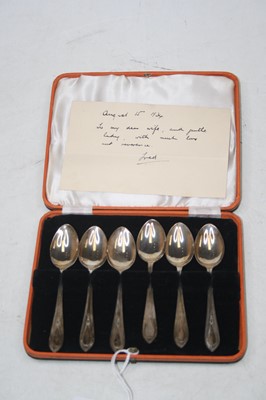 Lot 224 - A cased set of six silver teaspoons, circa...